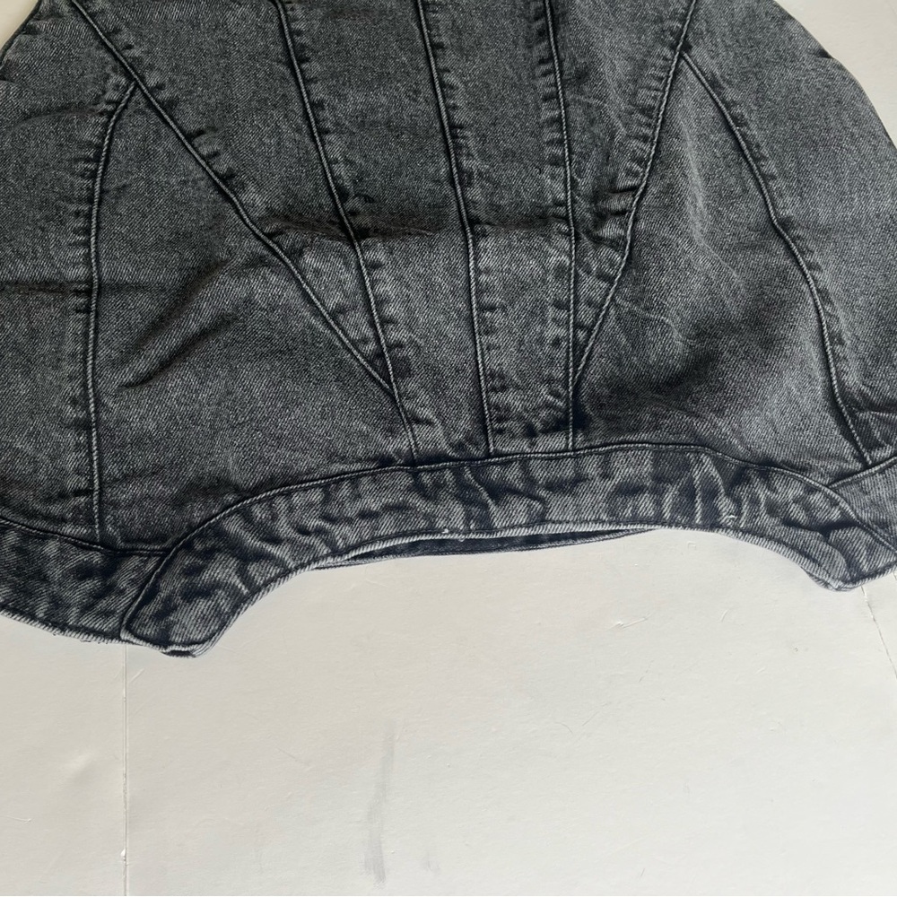 PrettyLittleThing Asymmetric Washed Black Denim Mini Dress Size 8 - Picture 2 of 11